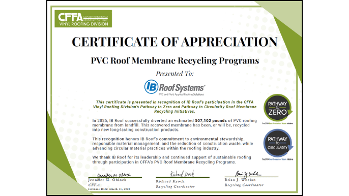 CFFA Certificate for IB Roof Systems